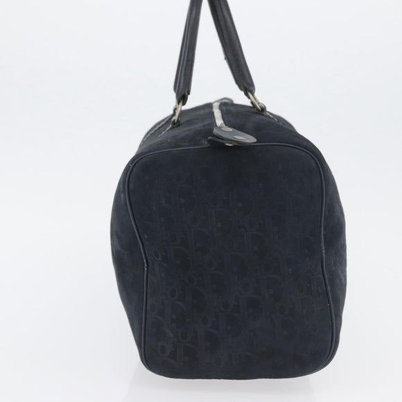 Christian Dior Trotter Canvas Handtas Suède Marine Zilver Auth BSZ381