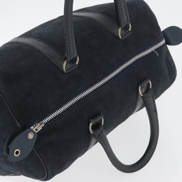 Christian Dior Trotter Canvas Handtas Suède Marine Zilver Auth BSZ381