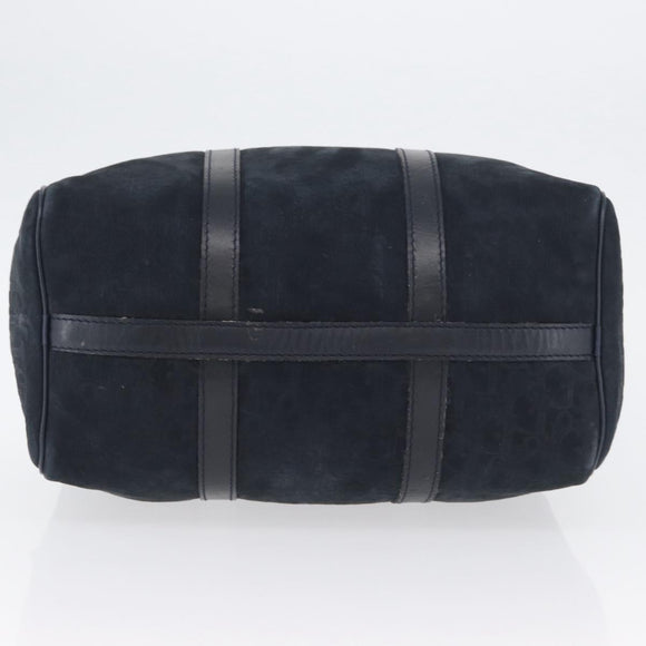 Christian Dior Trotter Canvas Handtas Suède Marine Zilver Auth BSZ381