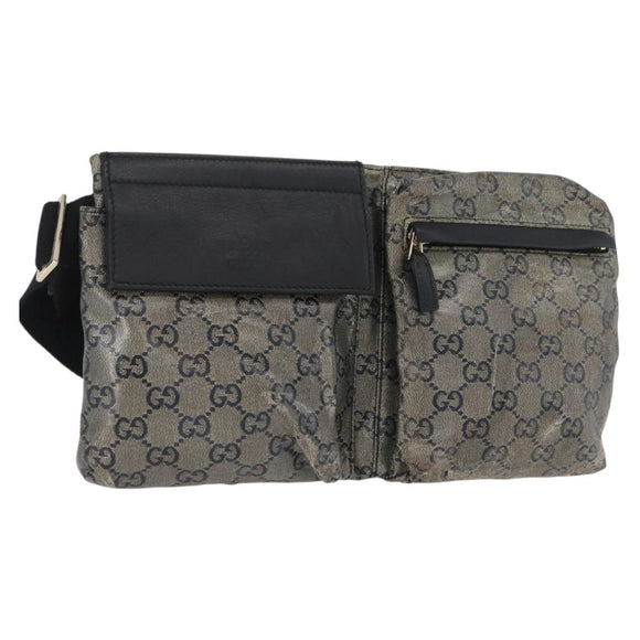 GUCCI GG Crystal Waist bag Coated Canvas Navy Gold 28566 Auth BSZ382