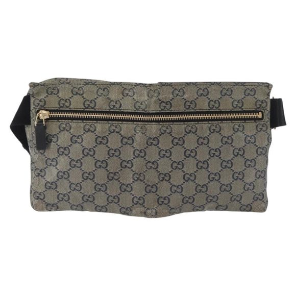 GUCCI GG Crystal Waist bag Coated Canvas Navy Gold 28566 Auth BSZ382