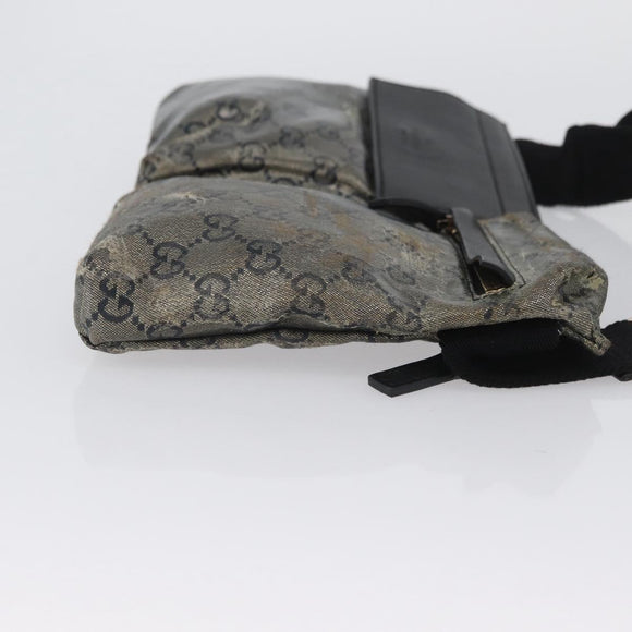 GUCCI GG Crystal Waist bag Coated Canvas Navy Gold 28566 Auth BSZ382
