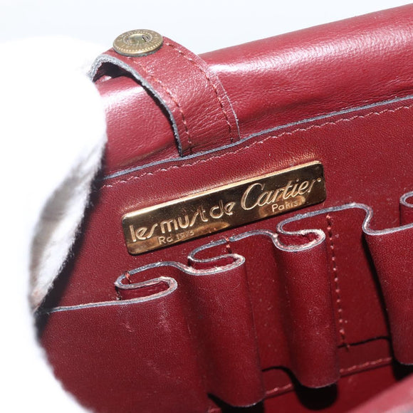 CARTIER Must Line Shoulder Bag Leather Bordeaux Gold Auth BSZ395