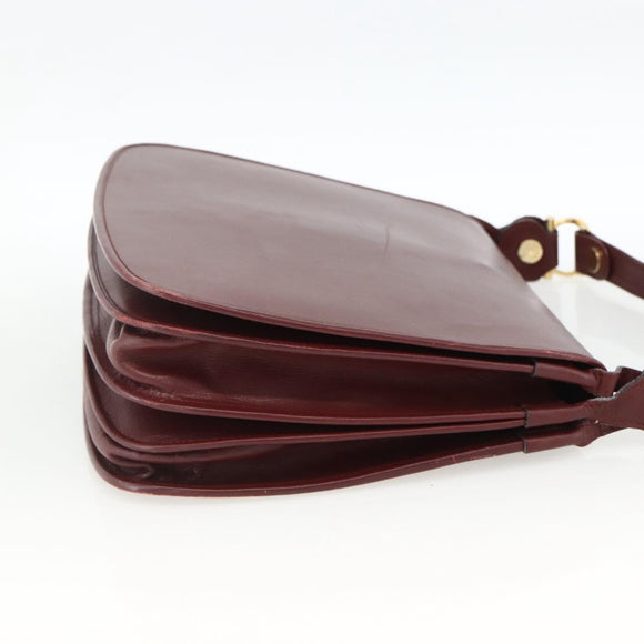 CARTIER Must Line Shoulder Bag Leather Bordeaux Gold Auth BSZ395