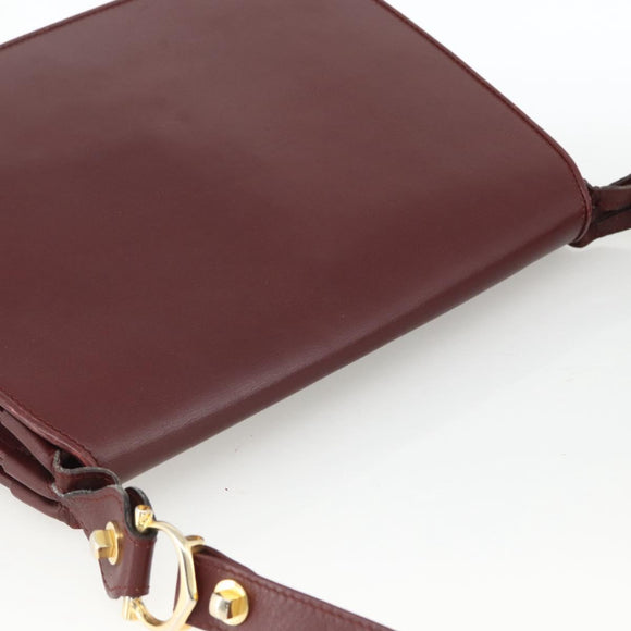CARTIER Must Line Shoulder Bag Leather Bordeaux Gold Auth BSZ395