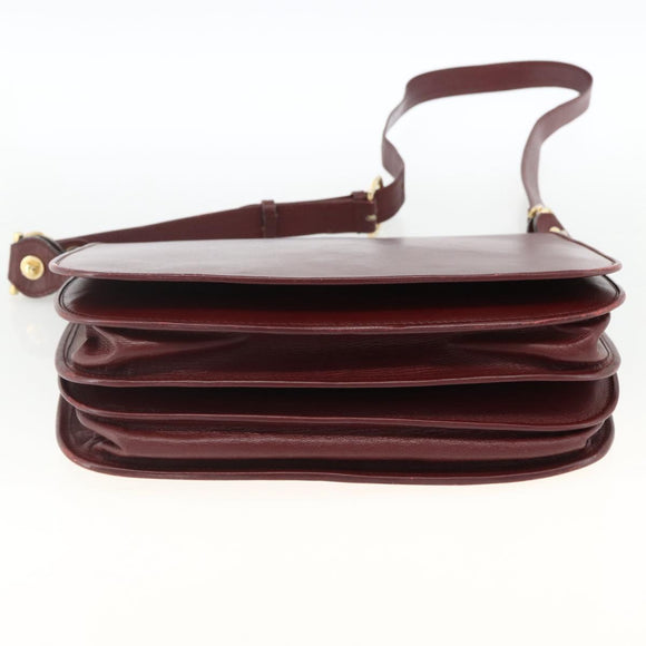 CARTIER Must Line Shoulder Bag Leather Bordeaux Gold Auth BSZ395