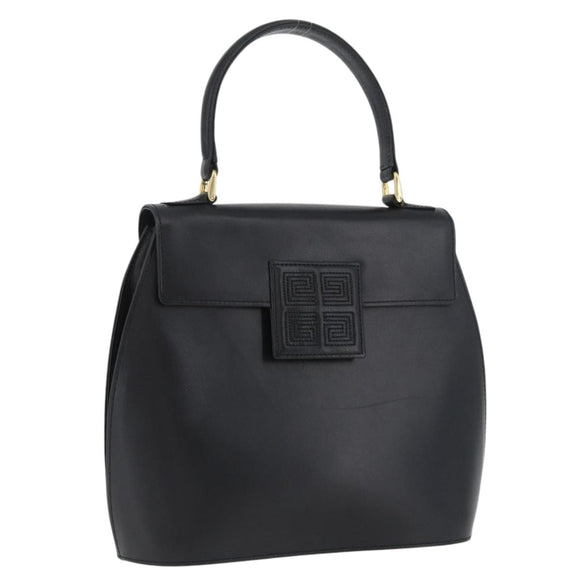 GIVENCHY Hand Bag Leather Black Gold Auth BSZ396