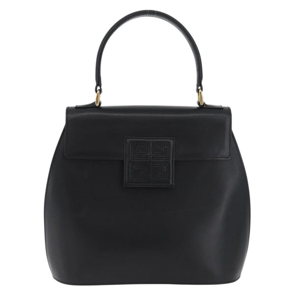 GIVENCHY Hand Bag Leather Black Gold Auth BSZ396