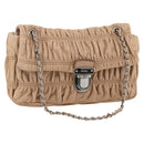 PRADA Schultertasche Kette Leder Beige Silber Original BSZ397-1