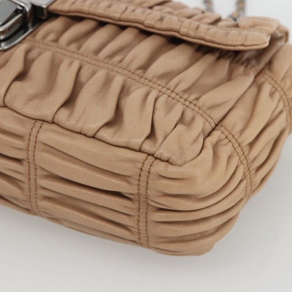 PRADA Schultertasche Kette Leder Beige Silber Original BSZ397