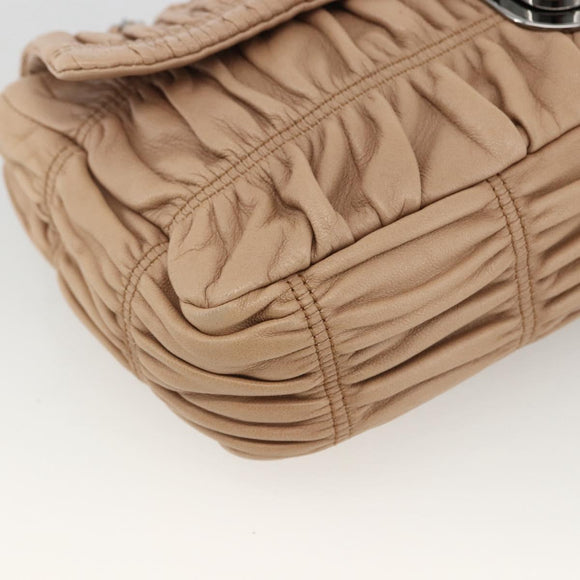 PRADA Schultertasche Kette Leder Beige Silber Original BSZ397