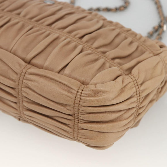 PRADA Schultertasche Kette Leder Beige Silber Original BSZ397