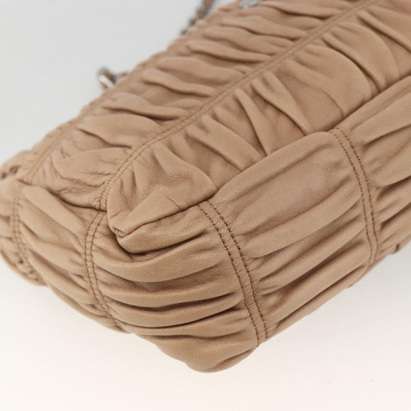 PRADA Schultertasche Kette Leder Beige Silber Original BSZ397