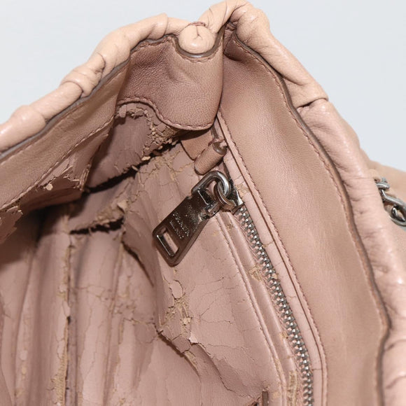 PRADA Schultertasche Kette Leder Beige Silber Original BSZ397