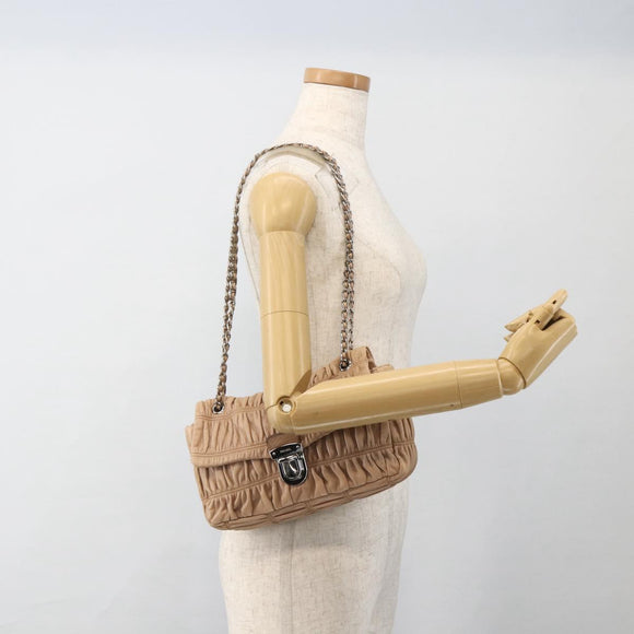 PRADA Schultertasche Kette Leder Beige Silber Original BSZ397