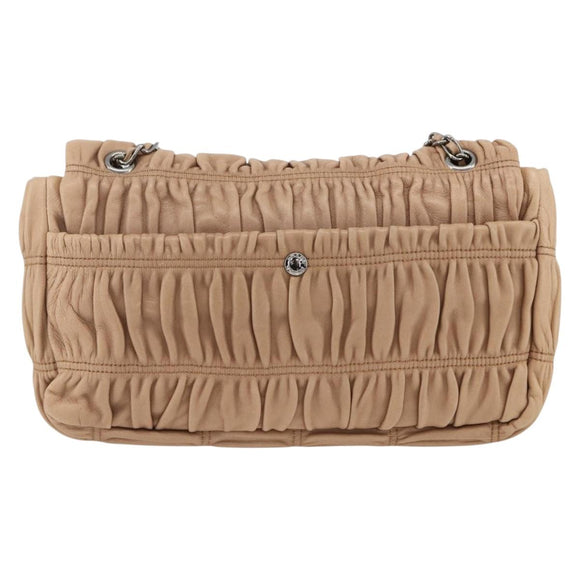 PRADA Schultertasche Kette Leder Beige Silber Original BSZ397