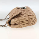 PRADA Schultertasche Kette Leder Beige Silber Original BSZ397-3
