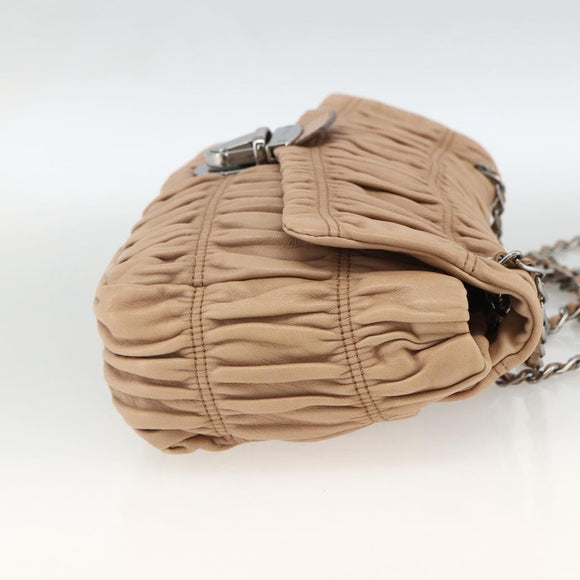 PRADA Schultertasche Kette Leder Beige Silber Original BSZ397