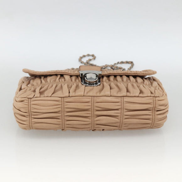 PRADA Schultertasche Kette Leder Beige Silber Original BSZ397