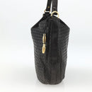 BOTTEGA VENETA INTRECCIATO Shoulder Bag Leather Black Gold Auth BSZ399-5