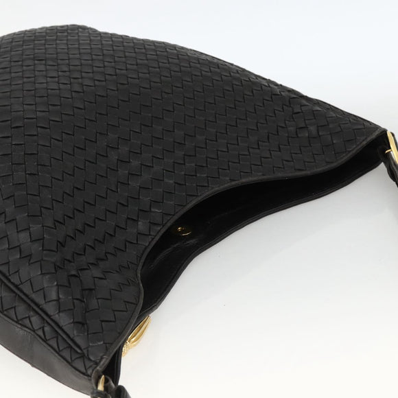 BOTTEGA VENETA INTRECCIATO Shoulder Bag Leather Black Gold Auth BSZ399