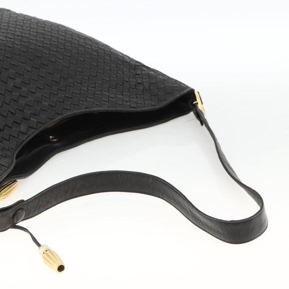 BOTTEGA VENETA INTRECCIATO Shoulder Bag Leather Black Gold Auth BSZ399