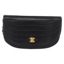 CHANEL Half Moon Chain Shoulder Bag Lamb Skin Black Gold CC Auth BSZ402-13