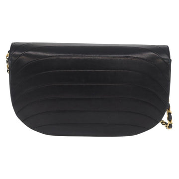 CHANEL Half Moon Chain Shoulder Bag Lamb Skin Black Gold CC Auth BSZ402 - 0