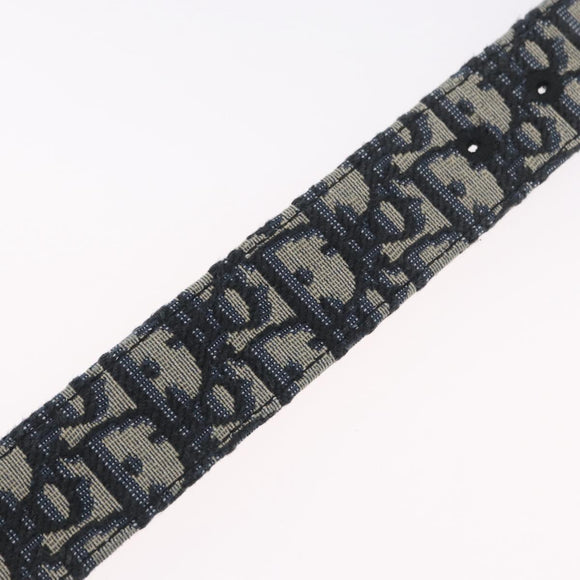 Christian Dior Oblique Trotter Canvas Belt 40.2"" Navy Silver Auth BSZ403M