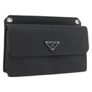 PRADA Pouch Safiano leather Black Silver Auth BSZ405-1