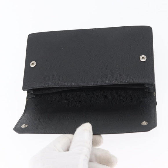PRADA Pouch Safiano leather Black Silver Auth BSZ405