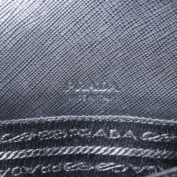 PRADA Pouch Safiano leather Black Silver Auth BSZ405
