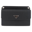 PRADA Pouch Safiano leather Black Silver Auth BSZ405-13