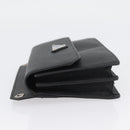 PRADA Pouch Safiano leather Black Silver Auth BSZ405-4