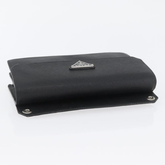 PRADA Pouch Safiano leather Black Silver Auth BSZ405