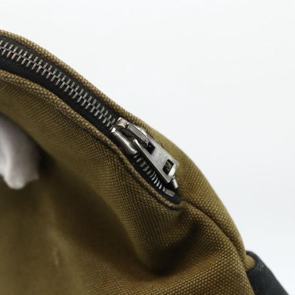 HERMES Fourre Tout Hand Bag Canvas Khaki Silver Auth BSZ425
