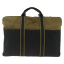 HERMES Fourre Tout Hand Bag Canvas Khaki Silver Auth BSZ425-2