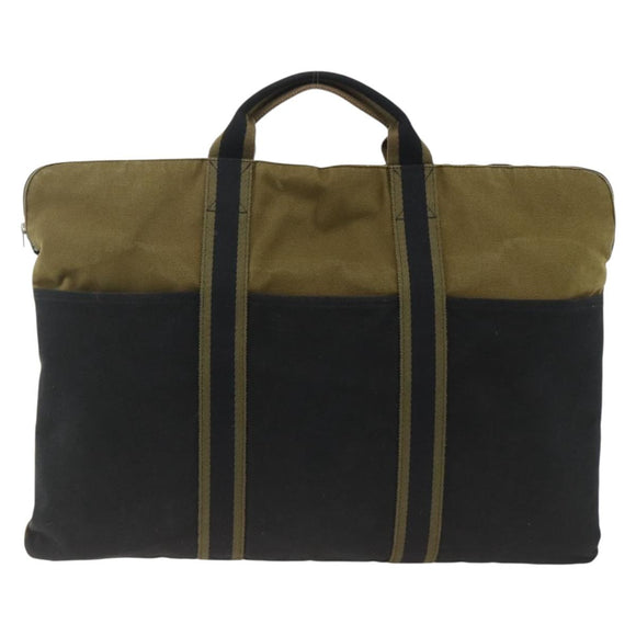 HERMES Fourre Tout Hand Bag Canvas Khaki Silver Auth BSZ425