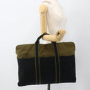 HERMES Fourre Tout Hand Bag Canvas Khaki Silver Auth BSZ425-22