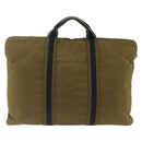 HERMES Fourre Tout Hand Bag Canvas Khaki Silver Auth BSZ425-3