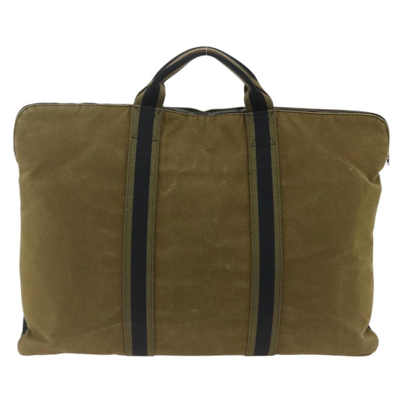 HERMES Fourre Tout Hand Bag Canvas Khaki Silver Auth BSZ425