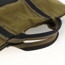 HERMES Fourre Tout Hand Bag Canvas Khaki Silver Auth BSZ425-7