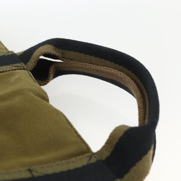 HERMES Fourre Tout Hand Bag Canvas Khaki Silver Auth BSZ425