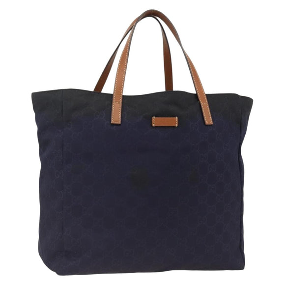 GUCCI GG Canvas Tote Bag Nylon Navy Gold 282439 Auth BSZ426