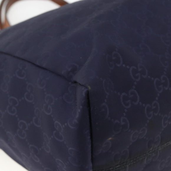 GUCCI GG Canvas Tote Bag Nylon Navy Gold 282439 Auth BSZ426
