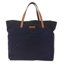 GUCCI GG Canvas Tote Bag Nylon Navy Gold 282439 Auth BSZ426-13