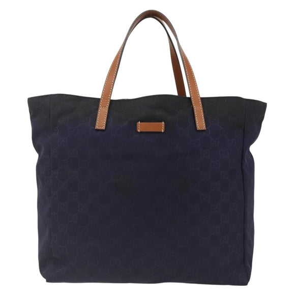 GUCCI GG Canvas Tote Bag Nylon Navy Gold 282439 Auth BSZ426