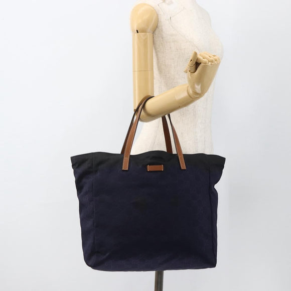 GUCCI GG Canvas Tote Bag Nylon Navy Gold 282439 Auth BSZ426