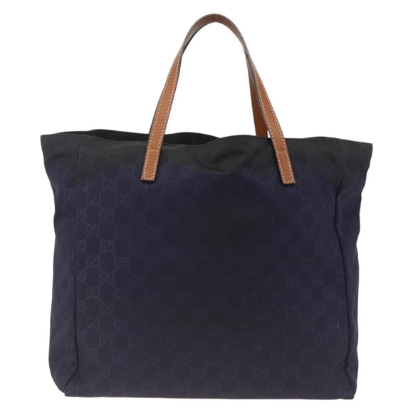 GUCCI GG Canvas Tote Bag Nylon Navy Gold 282439 Auth BSZ426