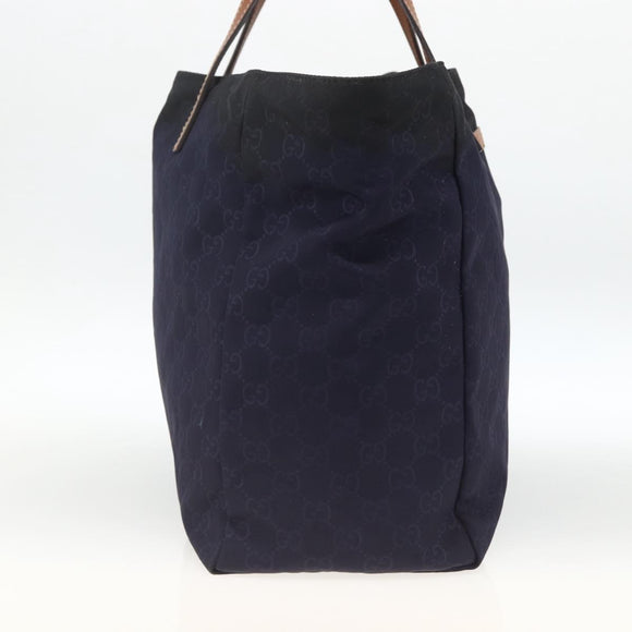 GUCCI GG Canvas Tote Bag Nylon Navy Gold 282439 Auth BSZ426
